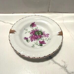 Vintage Purple & Gold Floral Cigarette Ashtray